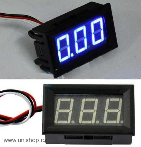 Voltmetr panelový LED modrý, 2,5-30V