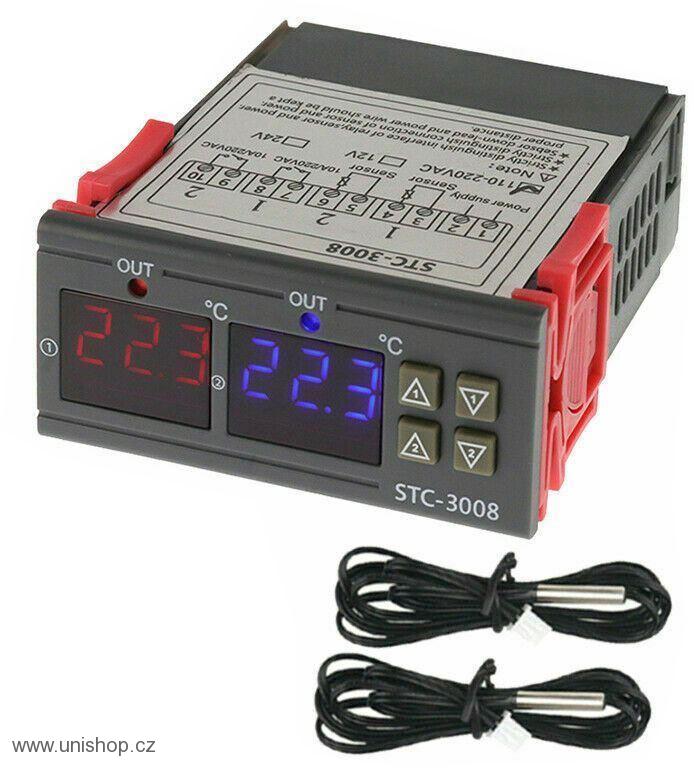 Duální digitální termostat STC-3008 rozsah -55°C~120°C, 230V AC