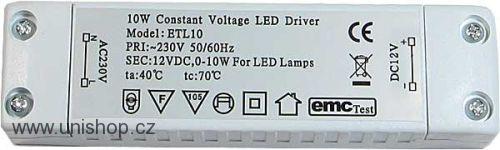 Elektronický transformátor pro LED osvětlení - 12V/10W ET-10 pro LED